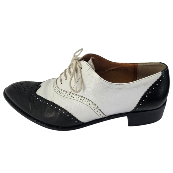 Robert Clergerie Leather Spectator Brogue Wingtip Oxford Shoes Black White Sz5.5 - Picture 2 of 16